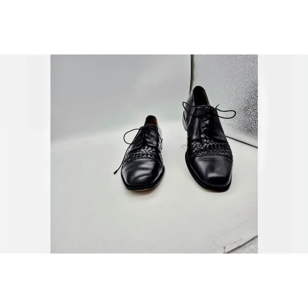 Bostonian Florentine Men's Black Woven Leather Oxford Shoes Italy Size 10 M Vtg